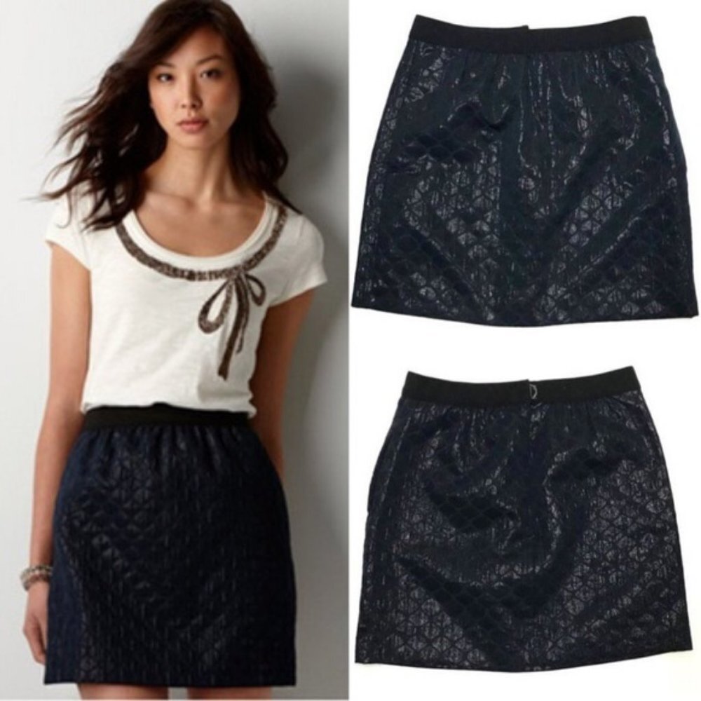 Vintage Ann Taylor LOFT Metallic Sheen Jacquard Mini Skirt Size 6 - Picture 2 of 8